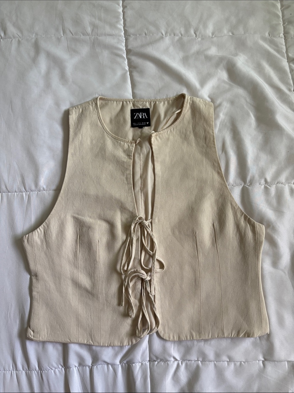 Zara Beige Tie-Front Sleeveless Tank